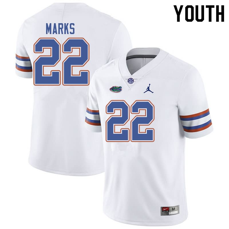 Youth NCAA Florida Gators Dionte Marks #22 Stitched Authentic Jordan Brand White College Football Jersey NDV5165LF